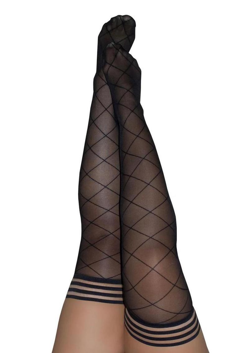 Anna Sheer Diamond Pattern Thigh Highs