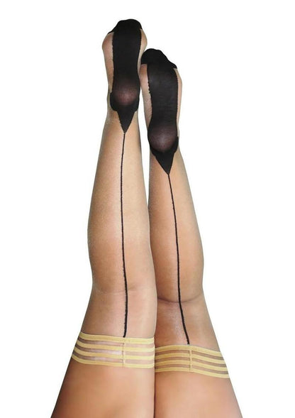 Ruby Sheer Thigh High with Seam and Cuban Heel.